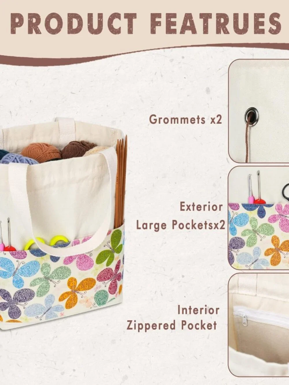 Yarn Bag, Knitting Crochet Tote Bag, Yarn Storage Bags Organizer, Crochet Bags f - Picture 6 of 9